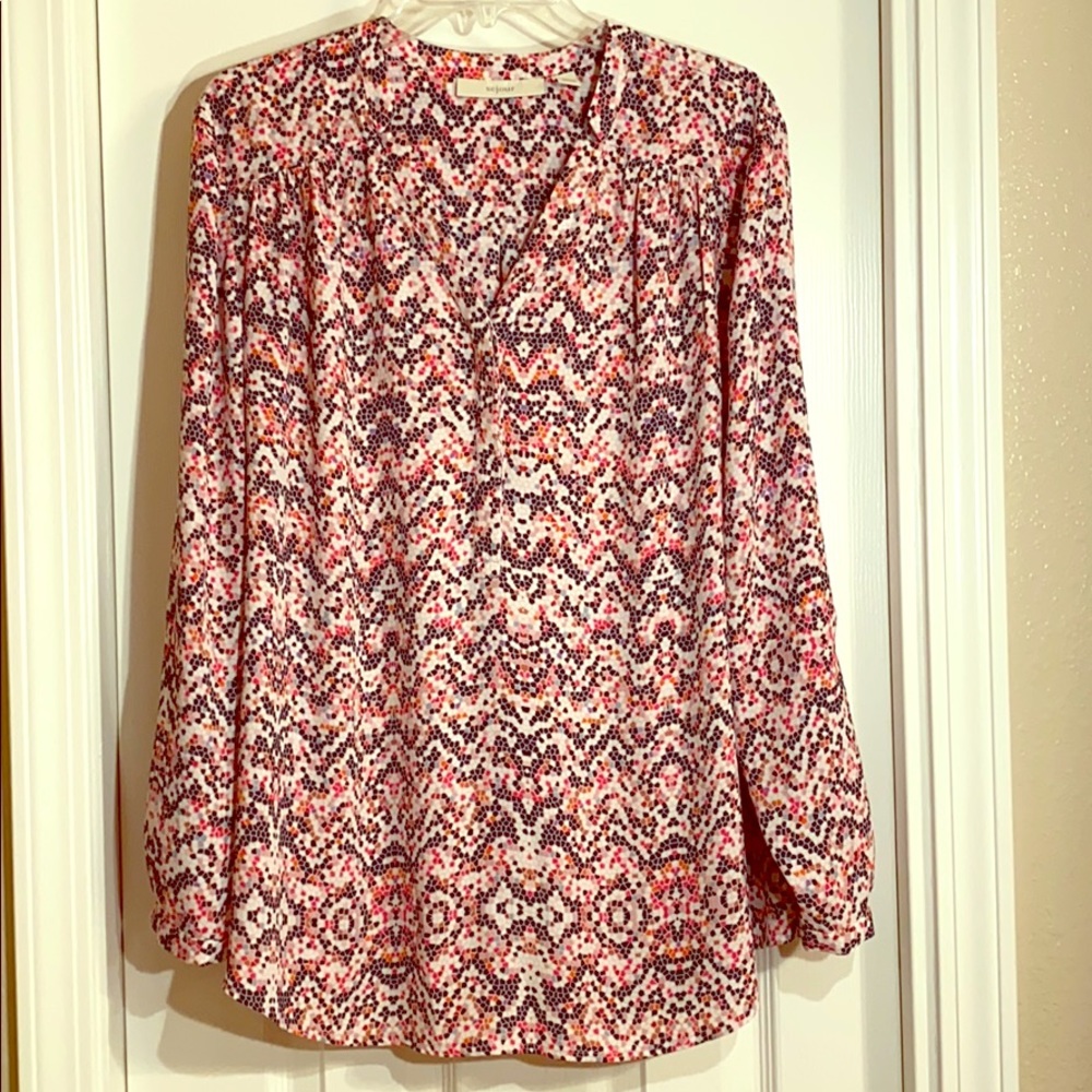 Sejour 1X Print Long Sleeve V-neck Blouse